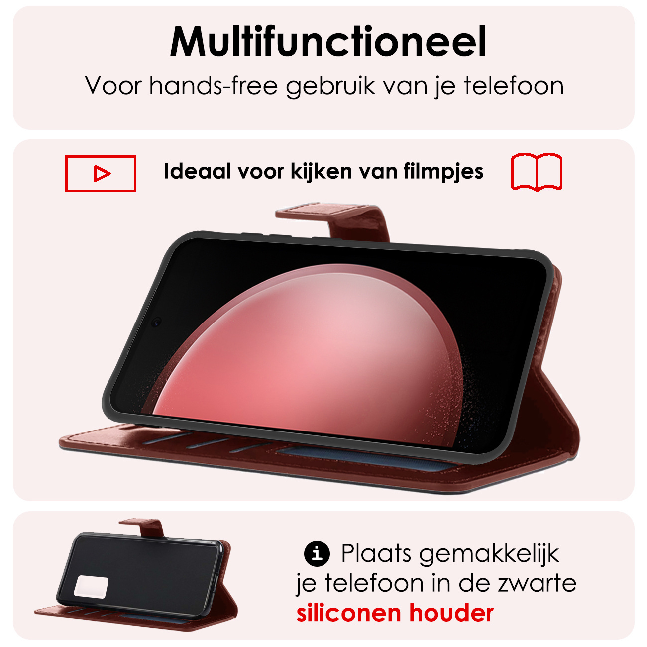 NoXx Hoes Geschikt voor Samsung S23 FE Hoesje Book Case Hoes Flip Cover Wallet Bookcase Met Screenprotector - Bruin