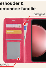NoXx Hoes Geschikt voor Samsung S23 FE Hoesje Book Case Hoes Flip Cover Wallet Bookcase Met Screenprotector - Donkerroze