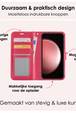 NoXx Hoes Geschikt voor Samsung S23 FE Hoesje Book Case Hoes Flip Cover Wallet Bookcase Met Screenprotector - Donkerroze
