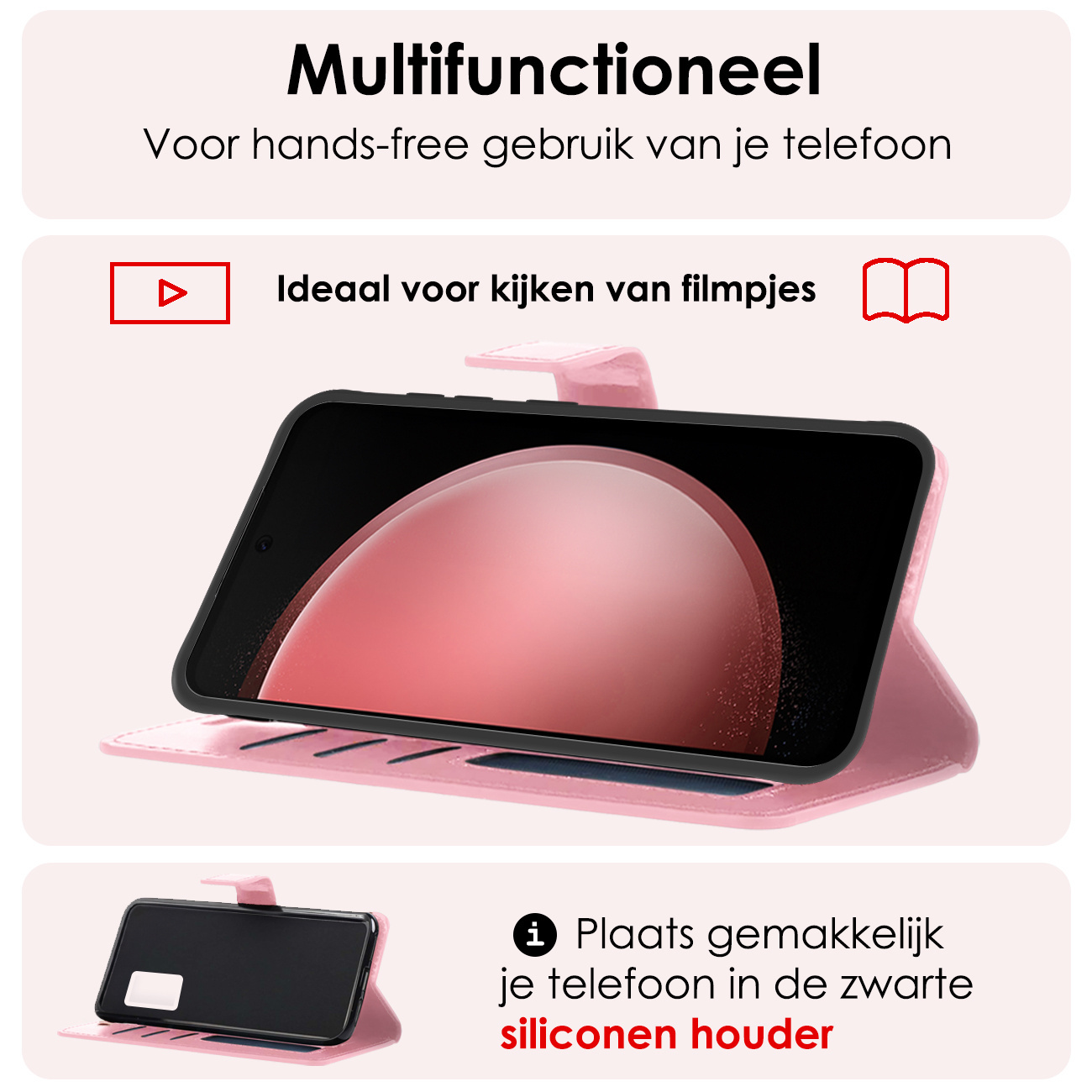 NoXx Hoes Geschikt voor Samsung S23 FE Hoesje Book Case Hoes Flip Cover Wallet Bookcase Met Screenprotector - Lichtroze