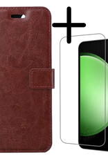 BASEY. Hoes Geschikt voor Samsung S23 FE Hoesje Bookcase Hoes Flip Case Book Cover Met Screenprotector - Hoesje Geschikt voor Samsung Galaxy S23 FE Hoes Book Case Hoesje - Bruin