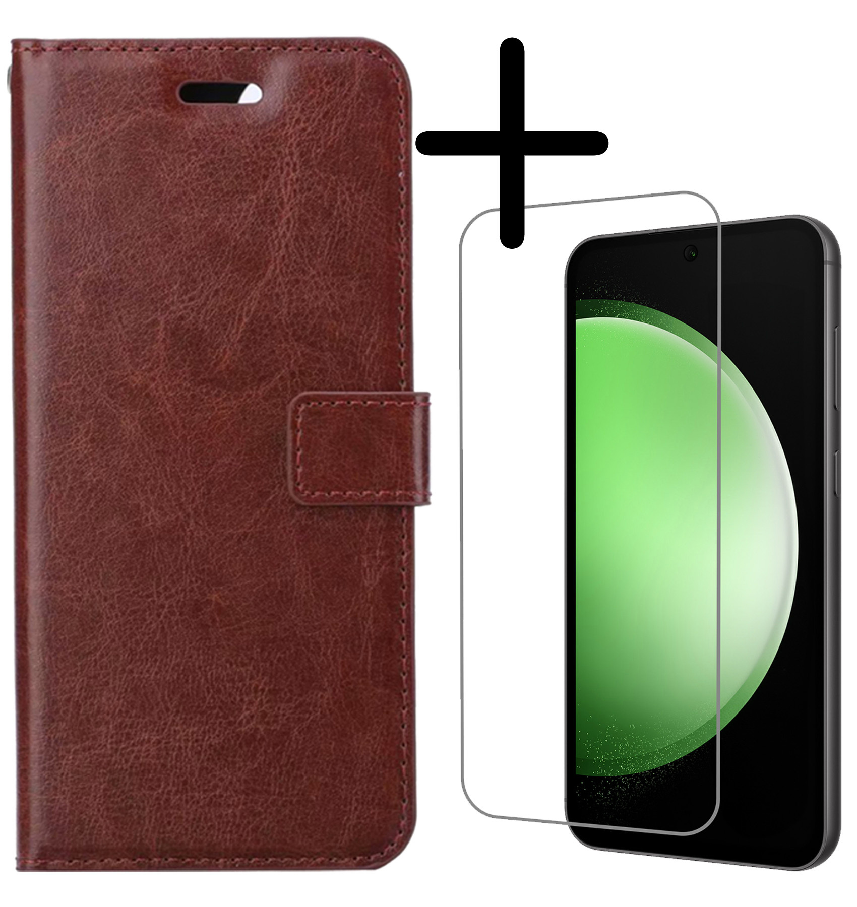 BASEY. Hoes Geschikt voor Samsung S23 FE Hoesje Bookcase Hoes Flip Case Book Cover Met Screenprotector - Hoesje Geschikt voor Samsung Galaxy S23 FE Hoes Book Case Hoesje - Bruin