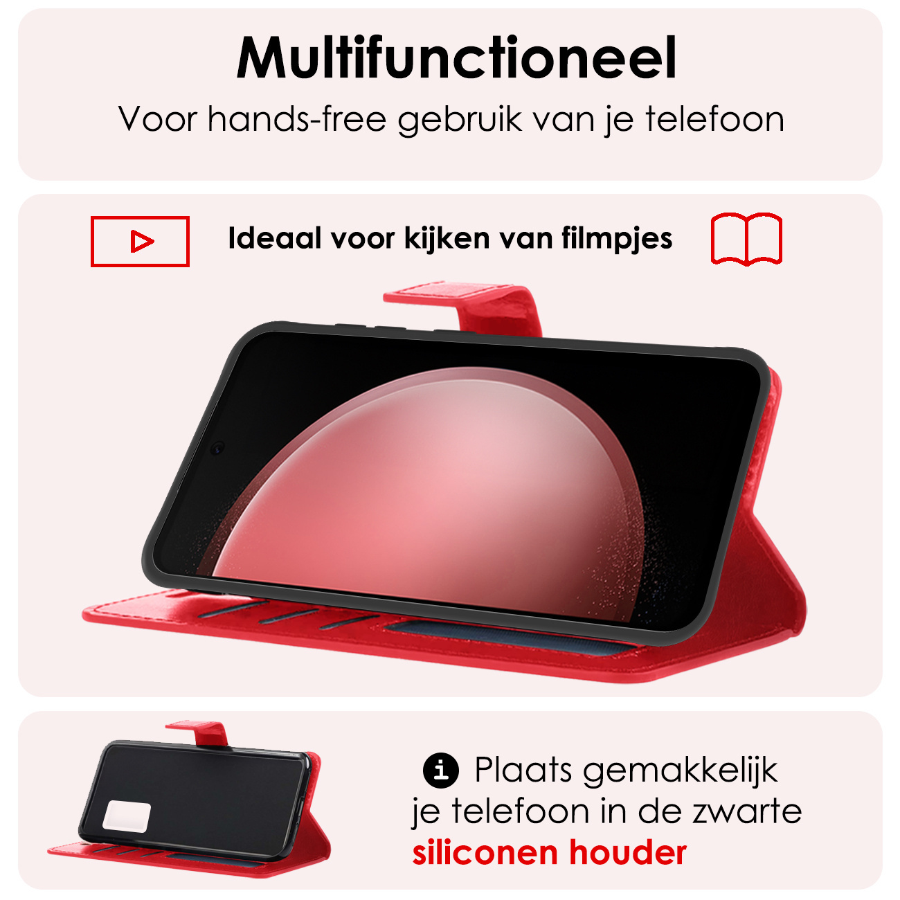 NoXx Hoes Geschikt voor Samsung S23 FE Hoesje Book Case Hoes Flip Cover Wallet Bookcase Met Screenprotector - Rood