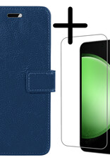 BASEY. Hoes Geschikt voor Samsung S23 FE Hoesje Bookcase Hoes Flip Case Book Cover Met Screenprotector - Hoesje Geschikt voor Samsung Galaxy S23 FE Hoes Book Case Hoesje - Donkerblauw
