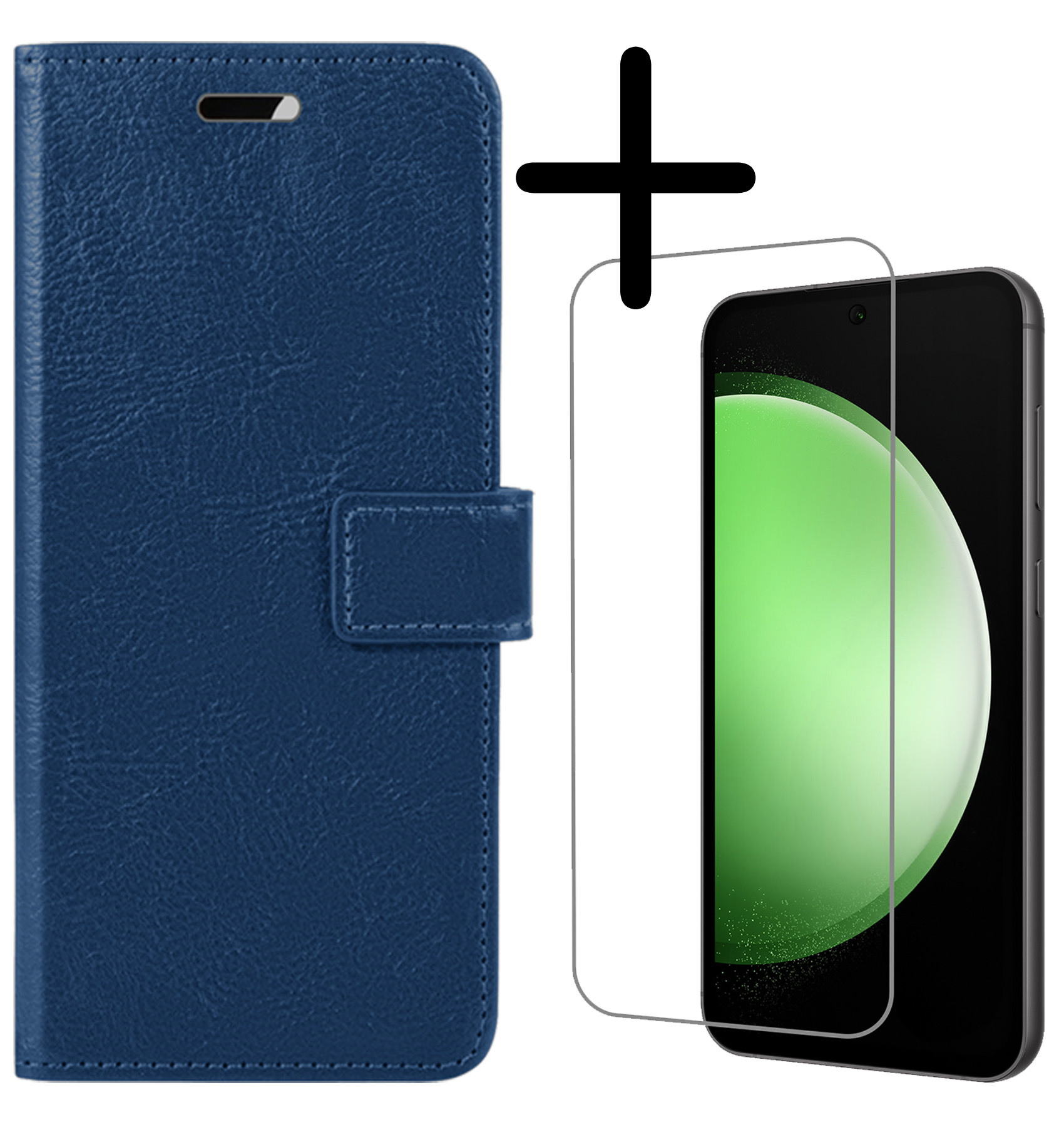 BASEY. Hoes Geschikt voor Samsung S23 FE Hoesje Bookcase Hoes Flip Case Book Cover Met Screenprotector - Hoesje Geschikt voor Samsung Galaxy S23 FE Hoes Book Case Hoesje - Donkerblauw