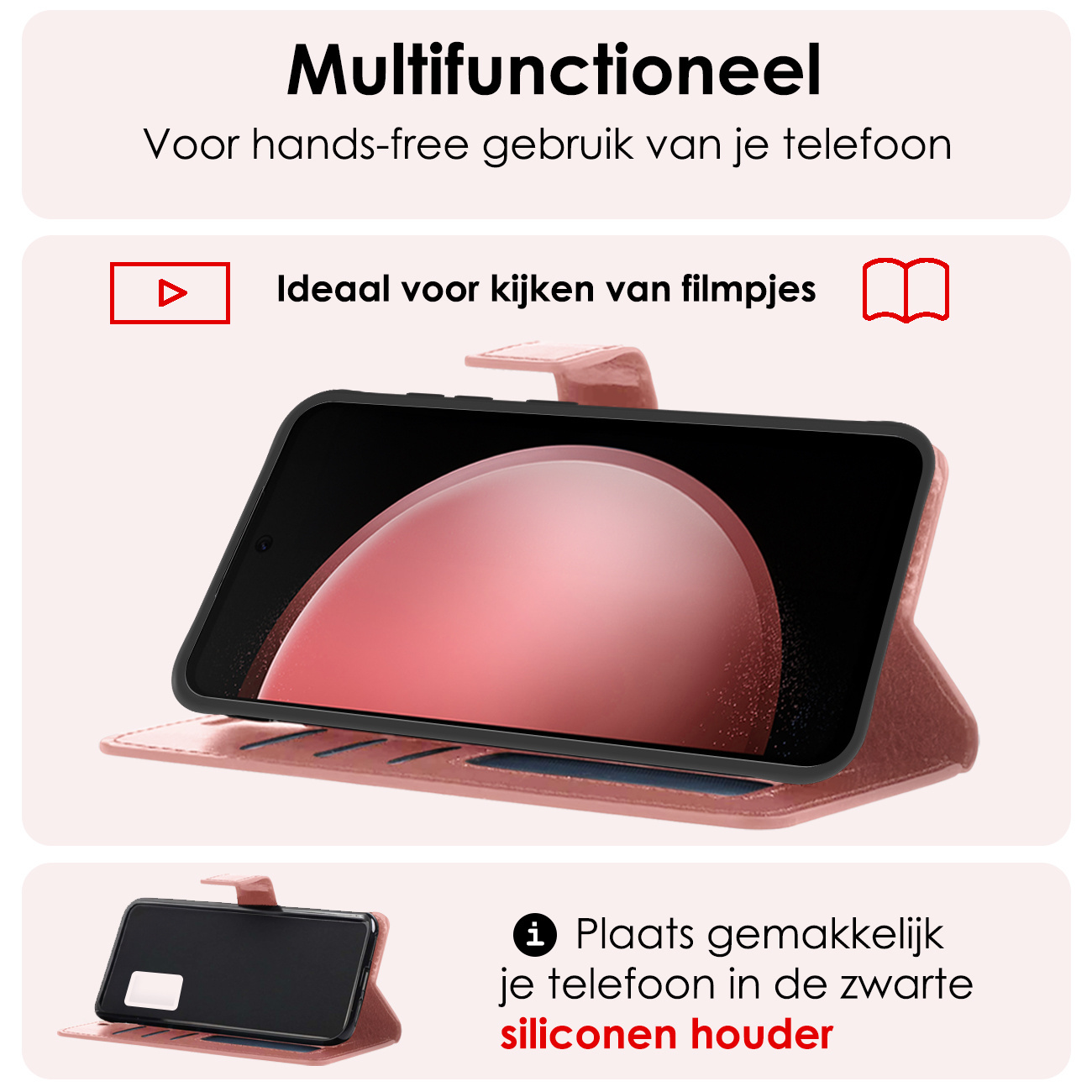 NoXx Hoes Geschikt voor Samsung S23 FE Hoesje Book Case Hoes Flip Cover Wallet Bookcase Met Screenprotector - Rosé goud