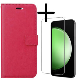 BASEY. BASEY. Samsung Galaxy S23 FE Hoesje Bookcase Met Screenprotector - Donkerroze