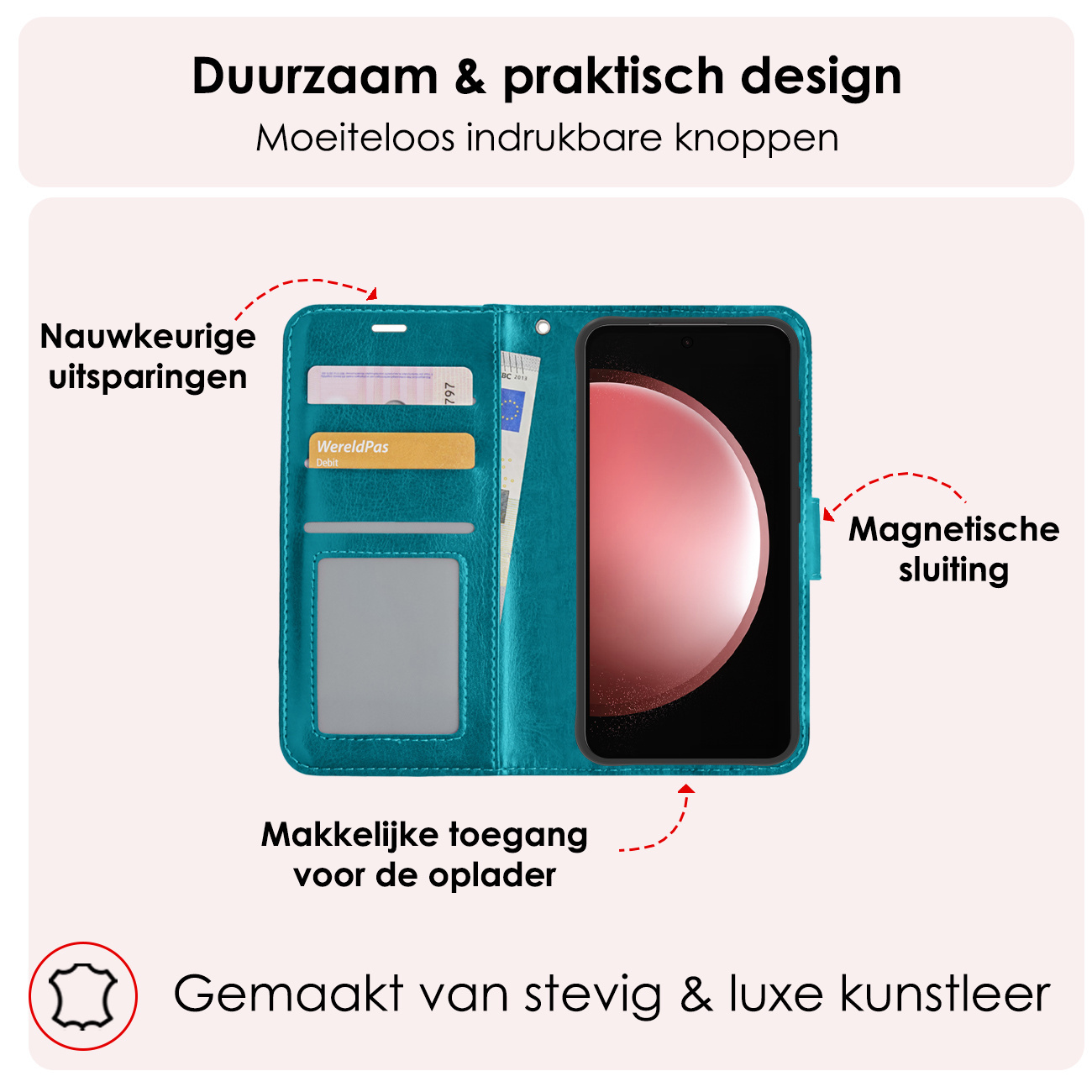 NoXx Hoes Geschikt voor Samsung S23 FE Hoesje Book Case Hoes Flip Cover Wallet Bookcase Met Screenprotector - Turquoise