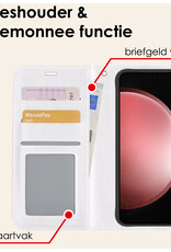 NoXx Hoes Geschikt voor Samsung S23 FE Hoesje Book Case Hoes Flip Cover Wallet Bookcase Met Screenprotector - Wit