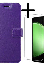 BASEY. Hoes Geschikt voor Samsung S23 FE Hoesje Bookcase Hoes Flip Case Book Cover Met Screenprotector - Hoesje Geschikt voor Samsung Galaxy S23 FE Hoes Book Case Hoesje - Paars