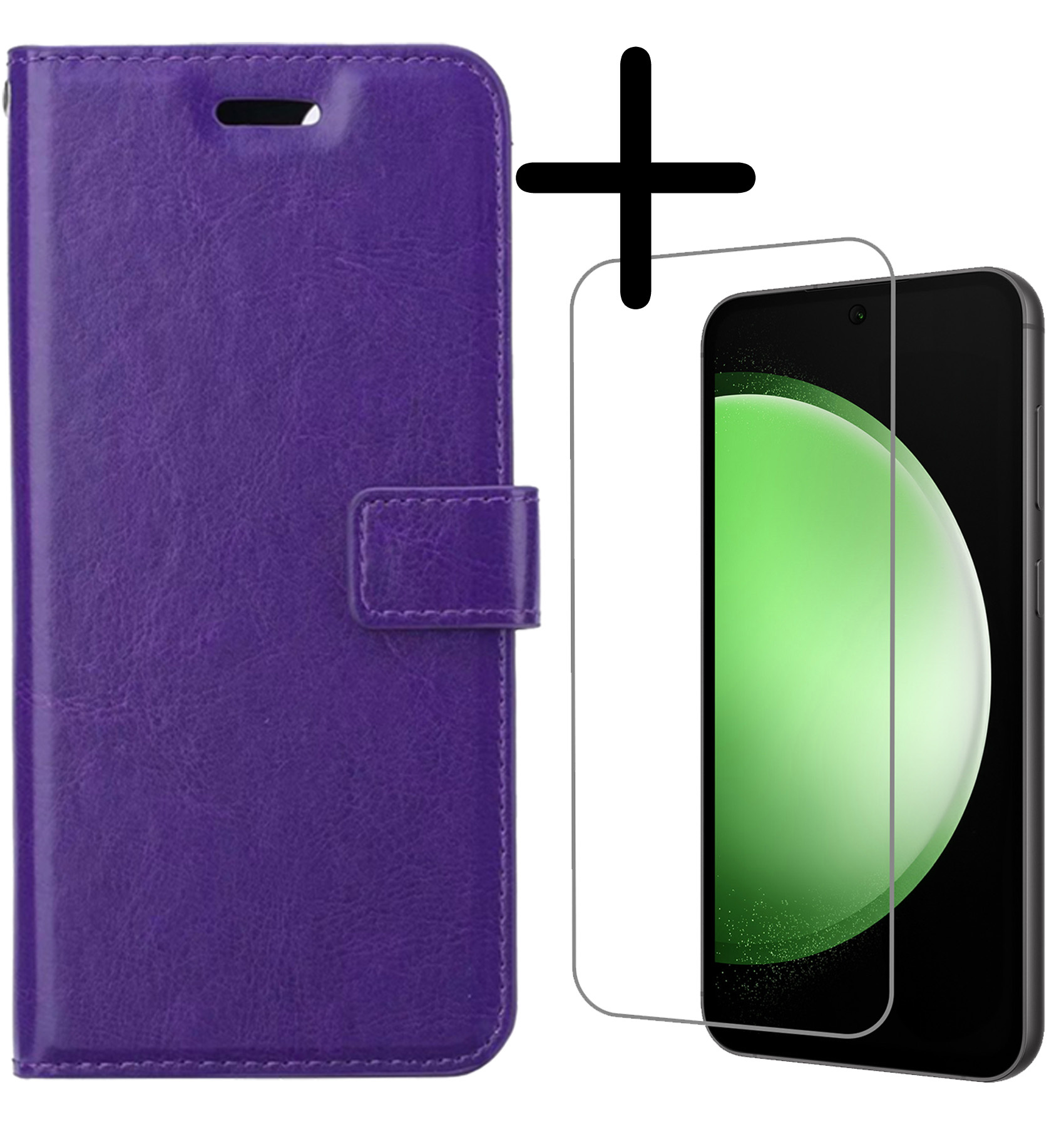 BASEY. Hoes Geschikt voor Samsung S23 FE Hoesje Bookcase Hoes Flip Case Book Cover Met Screenprotector - Hoesje Geschikt voor Samsung Galaxy S23 FE Hoes Book Case Hoesje - Paars