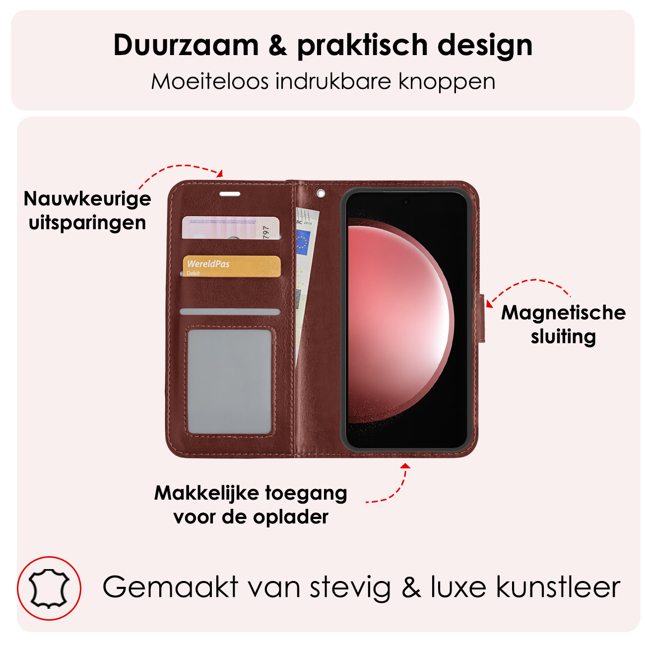 NoXx Hoes Geschikt voor Samsung S23 FE Hoesje Book Case Hoes Flip Cover Wallet Bookcase Met 2x Screenprotector - Bruin