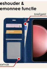 NoXx Hoes Geschikt voor Samsung S23 FE Hoesje Book Case Hoes Flip Cover Wallet Bookcase Met 2x Screenprotector - Donkerblauw