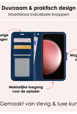 NoXx Hoes Geschikt voor Samsung S23 FE Hoesje Book Case Hoes Flip Cover Wallet Bookcase Met 2x Screenprotector - Donkerblauw