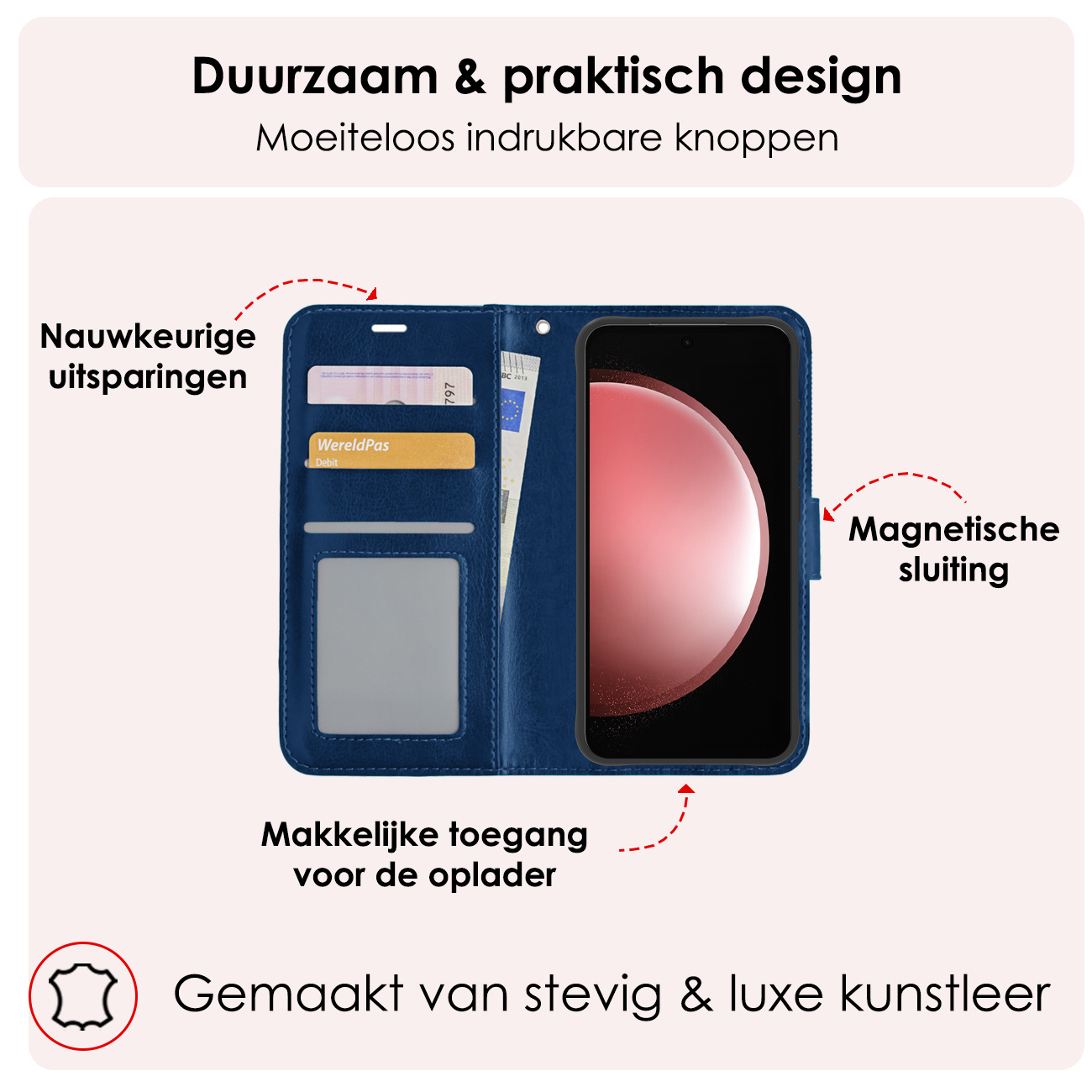 NoXx Hoes Geschikt voor Samsung S23 FE Hoesje Book Case Hoes Flip Cover Wallet Bookcase Met 2x Screenprotector - Donkerblauw