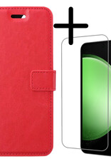 BASEY. Hoes Geschikt voor Samsung S23 FE Hoesje Bookcase Hoes Flip Case Book Cover Met Screenprotector - Hoesje Geschikt voor Samsung Galaxy S23 FE Hoes Book Case Hoesje - Rood
