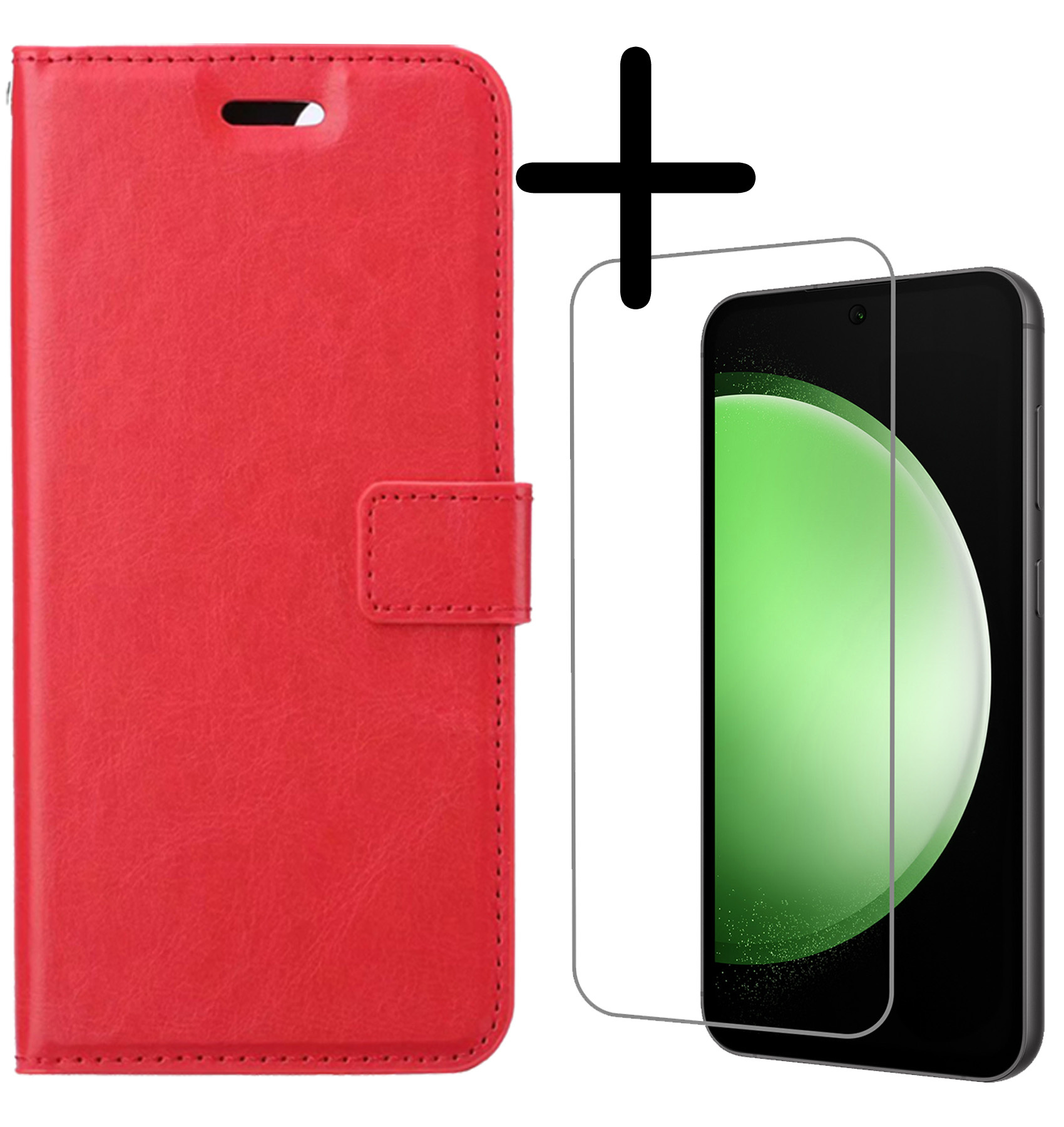 BASEY. Hoes Geschikt voor Samsung S23 FE Hoesje Bookcase Hoes Flip Case Book Cover Met Screenprotector - Hoesje Geschikt voor Samsung Galaxy S23 FE Hoes Book Case Hoesje - Rood