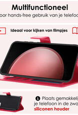 NoXx Hoes Geschikt voor Samsung S23 FE Hoesje Book Case Hoes Flip Cover Wallet Bookcase Met 2x Screenprotector - Donkerroze