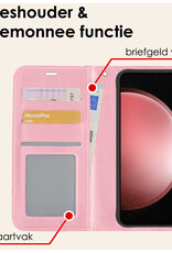 NoXx Hoes Geschikt voor Samsung S23 FE Hoesje Book Case Hoes Flip Cover Wallet Bookcase Met 2x Screenprotector - Lichtroze