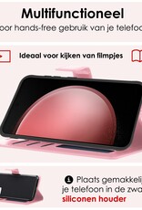 NoXx Hoes Geschikt voor Samsung S23 FE Hoesje Book Case Hoes Flip Cover Wallet Bookcase Met 2x Screenprotector - Lichtroze