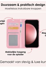 NoXx Hoes Geschikt voor Samsung S23 FE Hoesje Book Case Hoes Flip Cover Wallet Bookcase Met 2x Screenprotector - Lichtroze