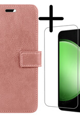BASEY. Hoes Geschikt voor Samsung S23 FE Hoesje Bookcase Hoes Flip Case Book Cover Met Screenprotector - Hoesje Geschikt voor Samsung Galaxy S23 FE Hoes Book Case Hoesje - Rosé goud