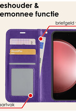 NoXx Hoes Geschikt voor Samsung S23 FE Hoesje Book Case Hoes Flip Cover Wallet Bookcase Met 2x Screenprotector - Paars