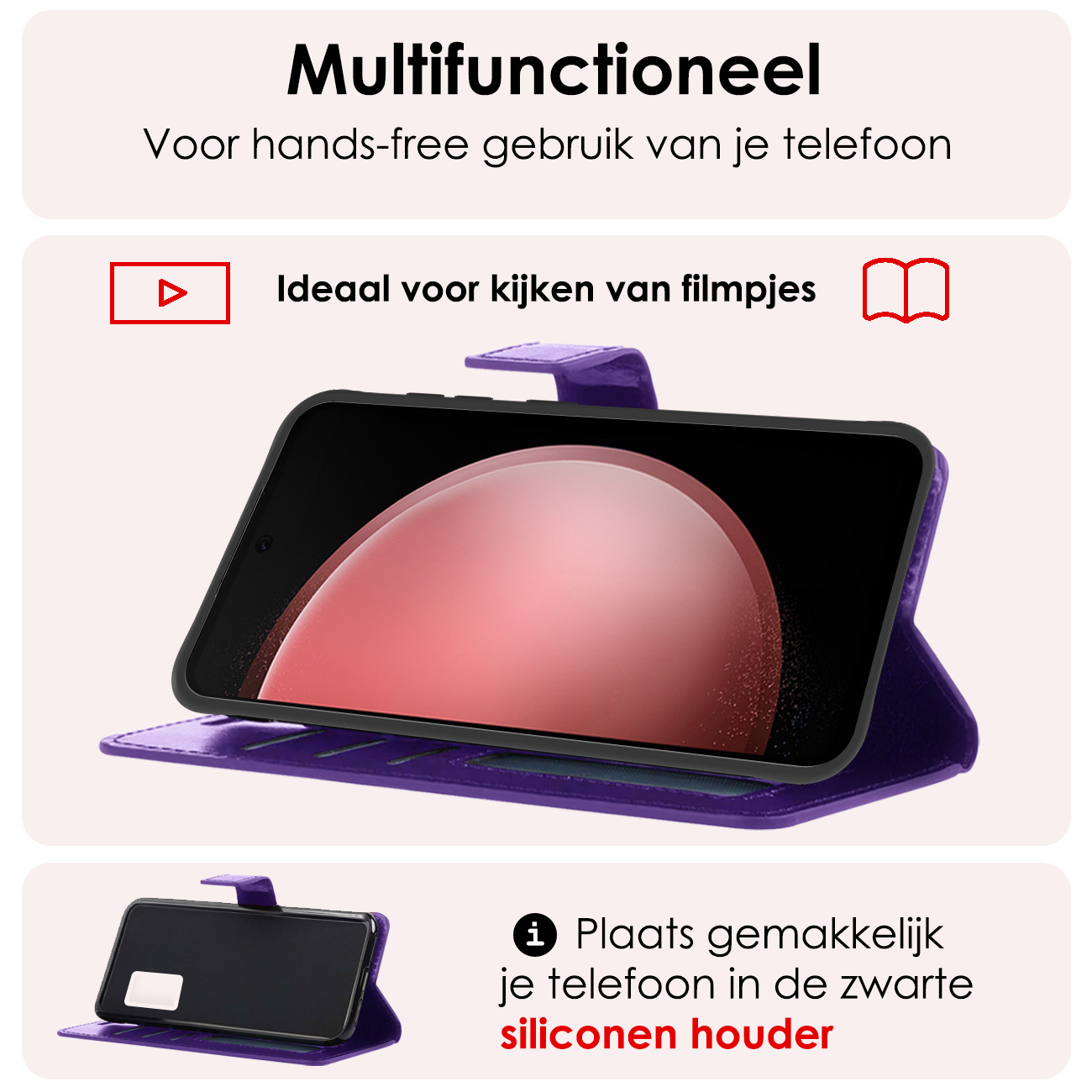 NoXx Hoes Geschikt voor Samsung S23 FE Hoesje Book Case Hoes Flip Cover Wallet Bookcase Met 2x Screenprotector - Paars