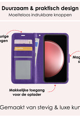NoXx Hoes Geschikt voor Samsung S23 FE Hoesje Book Case Hoes Flip Cover Wallet Bookcase Met 2x Screenprotector - Paars