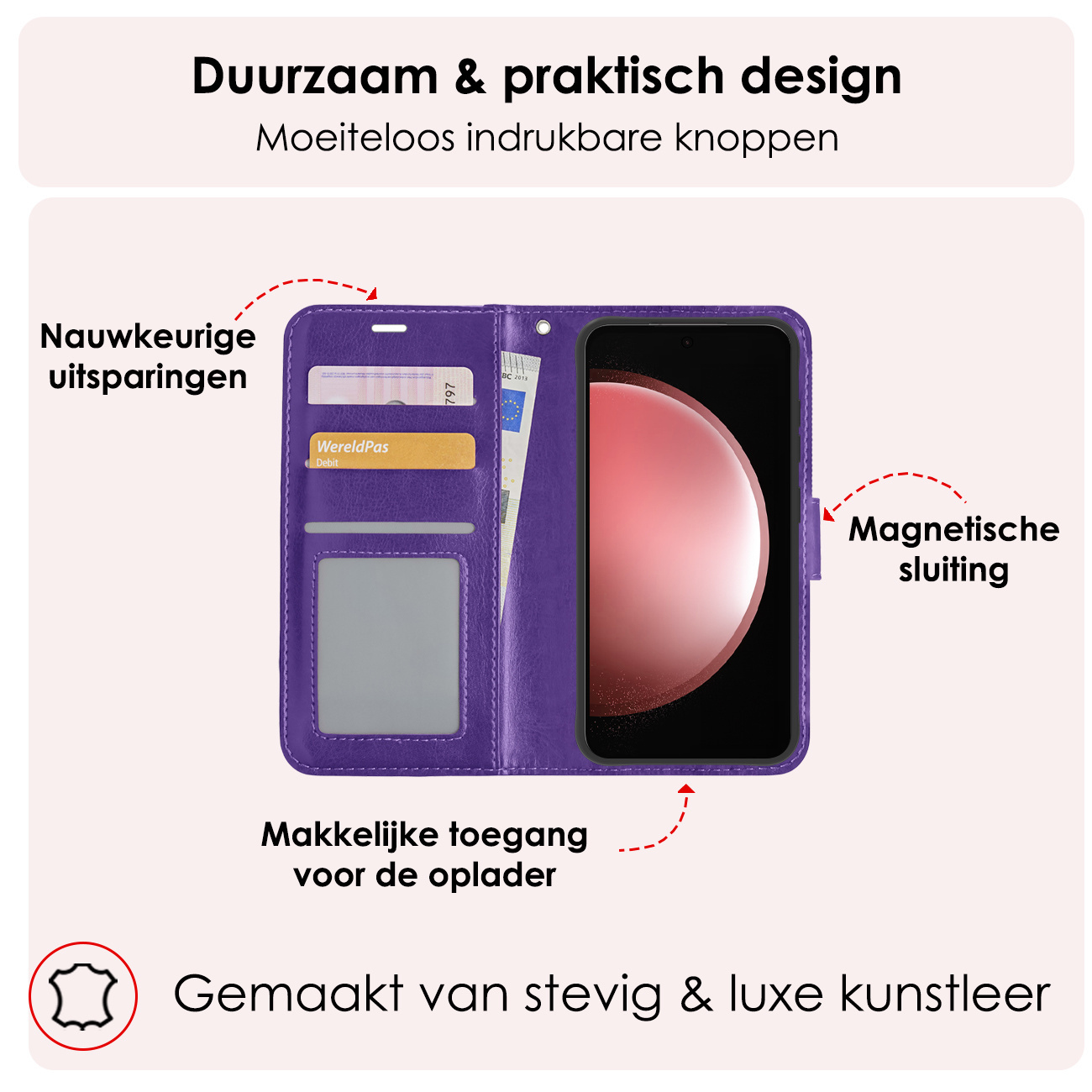 NoXx Hoes Geschikt voor Samsung S23 FE Hoesje Book Case Hoes Flip Cover Wallet Bookcase Met 2x Screenprotector - Paars