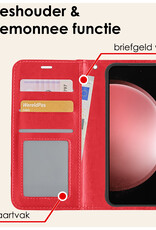 NoXx Hoes Geschikt voor Samsung S23 FE Hoesje Book Case Hoes Flip Cover Wallet Bookcase Met 2x Screenprotector - Rood