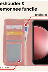 NoXx Hoes Geschikt voor Samsung S23 FE Hoesje Book Case Hoes Flip Cover Wallet Bookcase Met 2x Screenprotector - Rosé goud