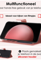NoXx Hoes Geschikt voor Samsung S23 FE Hoesje Book Case Hoes Flip Cover Wallet Bookcase Met 2x Screenprotector - Rosé goud