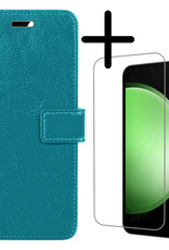 BASEY. Hoes Geschikt voor Samsung S23 FE Hoesje Bookcase Hoes Flip Case Book Cover Met Screenprotector - Hoesje Geschikt voor Samsung Galaxy S23 FE Hoes Book Case Hoesje - Turquoise