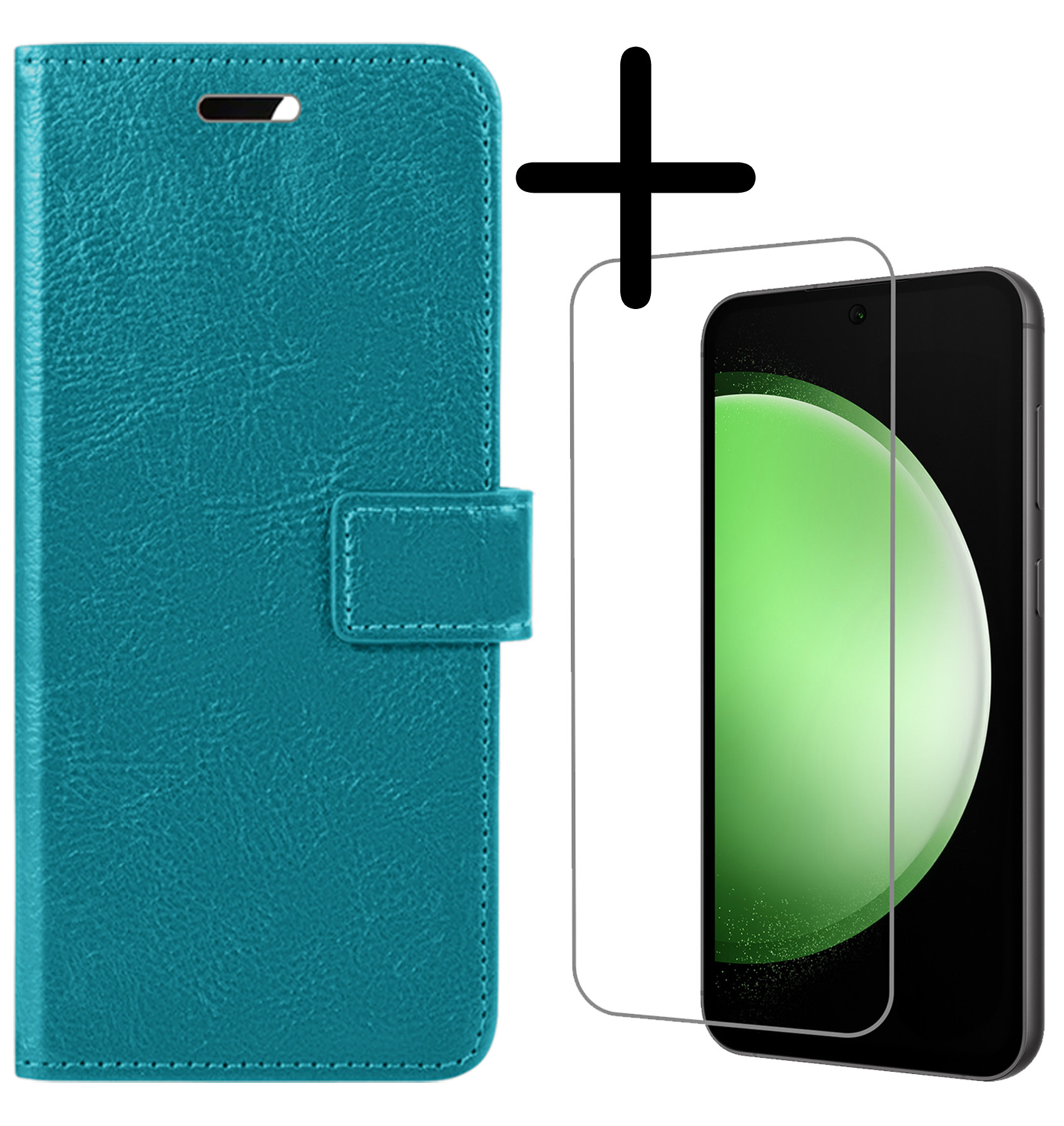BASEY. Hoes Geschikt voor Samsung S23 FE Hoesje Bookcase Hoes Flip Case Book Cover Met Screenprotector - Hoesje Geschikt voor Samsung Galaxy S23 FE Hoes Book Case Hoesje - Turquoise