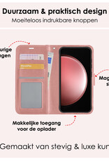 NoXx Hoes Geschikt voor Samsung S23 FE Hoesje Book Case Hoes Flip Cover Wallet Bookcase Met 2x Screenprotector - Rosé goud