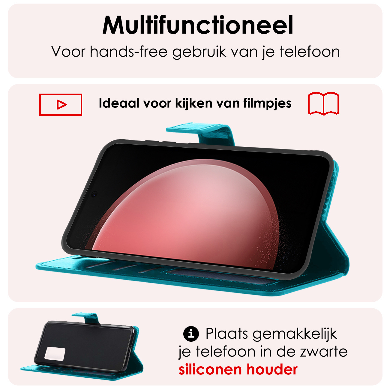 NoXx Hoes Geschikt voor Samsung S23 FE Hoesje Book Case Hoes Flip Cover Wallet Bookcase Met 2x Screenprotector - Turquoise