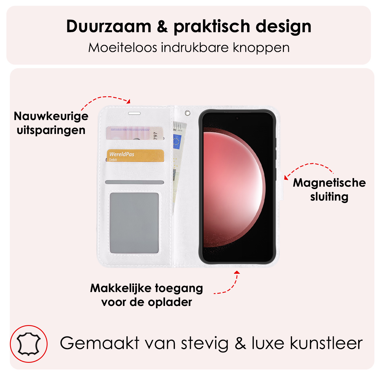 NoXx Hoes Geschikt voor Samsung S23 FE Hoesje Book Case Hoes Flip Cover Wallet Bookcase Met 2x Screenprotector - Wit