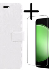 BASEY. Hoes Geschikt voor Samsung S23 FE Hoesje Bookcase Hoes Flip Case Book Cover Met Screenprotector - Hoesje Geschikt voor Samsung Galaxy S23 FE Hoes Book Case Hoesje - Wit