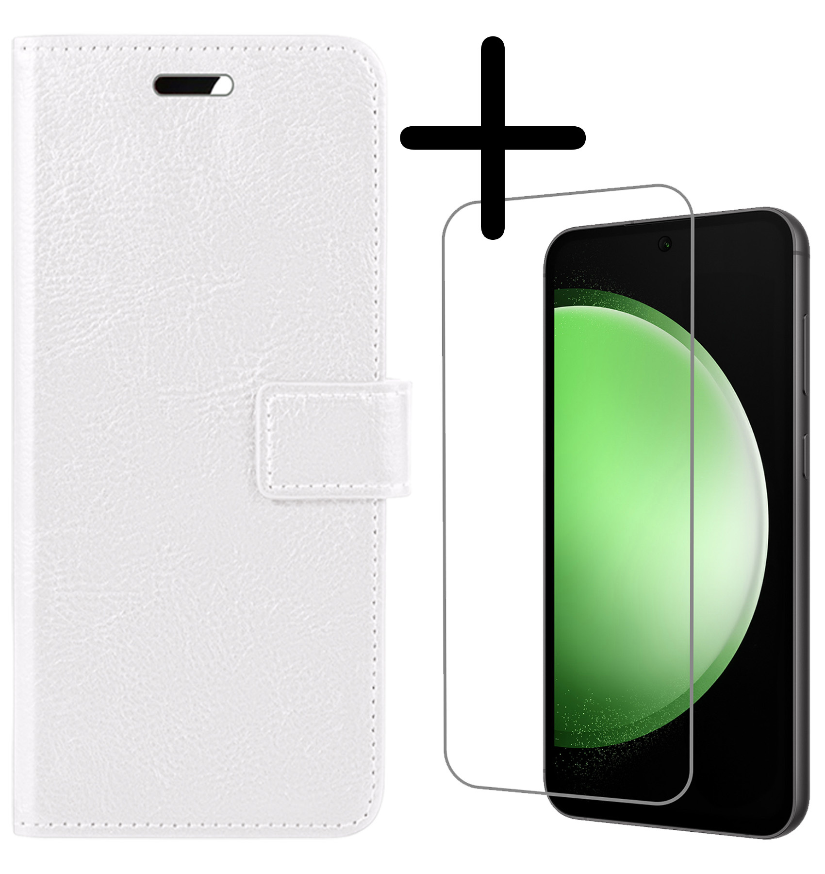 BASEY. Hoes Geschikt voor Samsung S23 FE Hoesje Bookcase Hoes Flip Case Book Cover Met Screenprotector - Hoesje Geschikt voor Samsung Galaxy S23 FE Hoes Book Case Hoesje - Wit