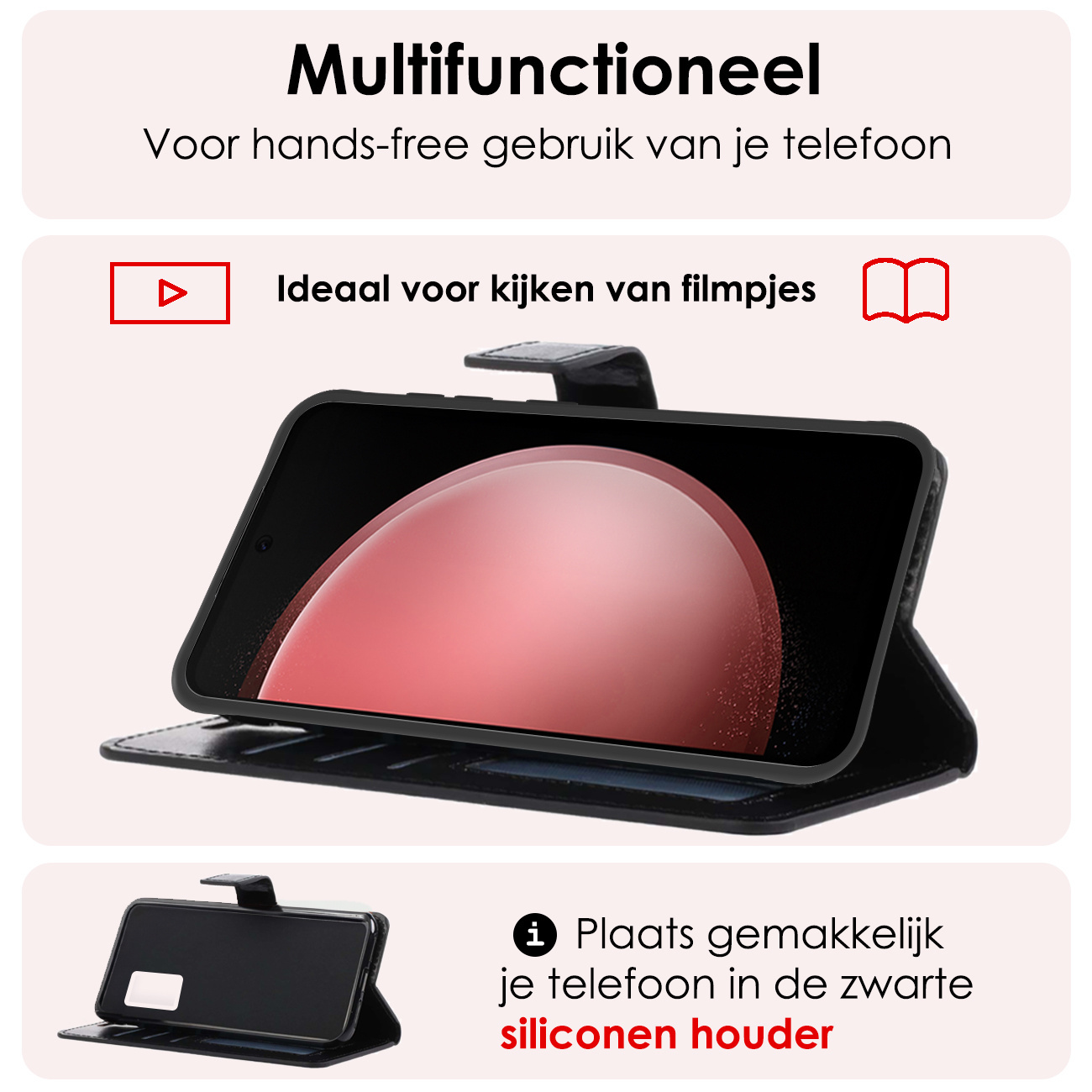 NoXx Hoes Geschikt voor Samsung S23 FE Hoesje Book Case Hoes Flip Cover Wallet Bookcase Met 2x Screenprotector - Zwart