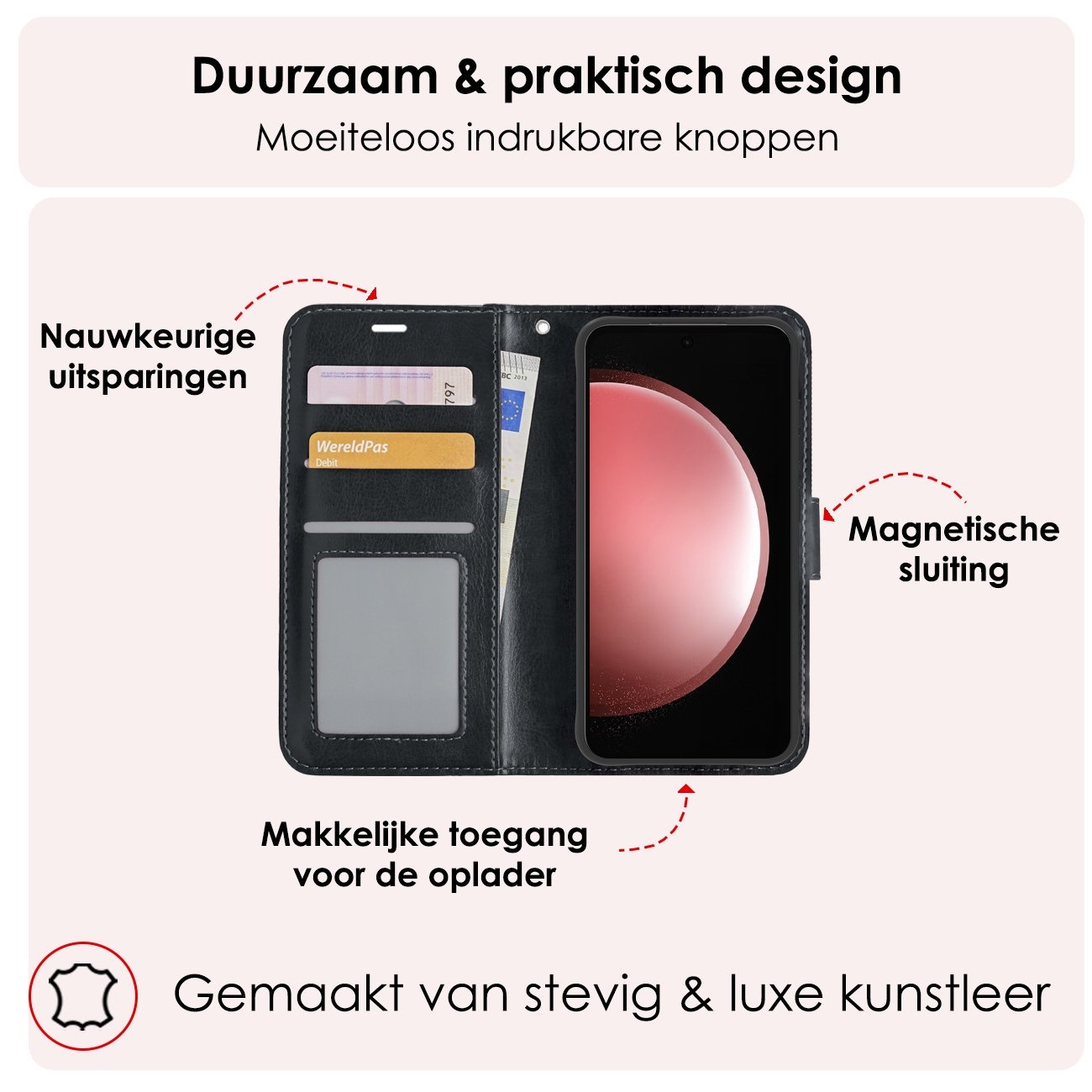 NoXx Hoes Geschikt voor Samsung S23 FE Hoesje Book Case Hoes Flip Cover Wallet Bookcase Met 2x Screenprotector - Zwart