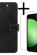 BASEY. Hoes Geschikt voor Samsung S23 FE Hoesje Bookcase Hoes Flip Case Book Cover Met Screenprotector - Hoesje Geschikt voor Samsung Galaxy S23 FE Hoes Book Case Hoesje - Zwart