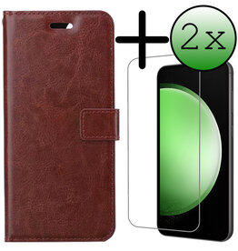 BASEY. BASEY. Samsung Galaxy S23 FE Hoesje Bookcase Met 2x Screenprotector - Bruin
