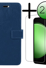 BASEY. Hoes Geschikt voor Samsung S23 FE Hoesje Bookcase Hoes Flip Case Book Cover Met 2x Screenprotector - Hoesje Geschikt voor Samsung Galaxy S23 FE Hoes Book Case Hoesje - Donkerblauw