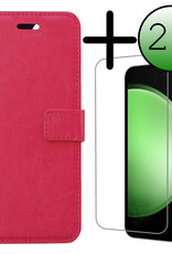 BASEY. Hoes Geschikt voor Samsung S23 FE Hoesje Bookcase Hoes Flip Case Book Cover Met 2x Screenprotector - Hoesje Geschikt voor Samsung Galaxy S23 FE Hoes Book Case Hoesje - Donkerroze