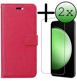 BASEY. BASEY. Samsung Galaxy S23 FE Hoesje Bookcase Met 2x Screenprotector - Donkerroze