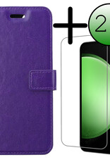 BASEY. Hoes Geschikt voor Samsung S23 FE Hoesje Bookcase Hoes Flip Case Book Cover Met 2x Screenprotector - Hoesje Geschikt voor Samsung Galaxy S23 FE Hoes Book Case Hoesje - Paars