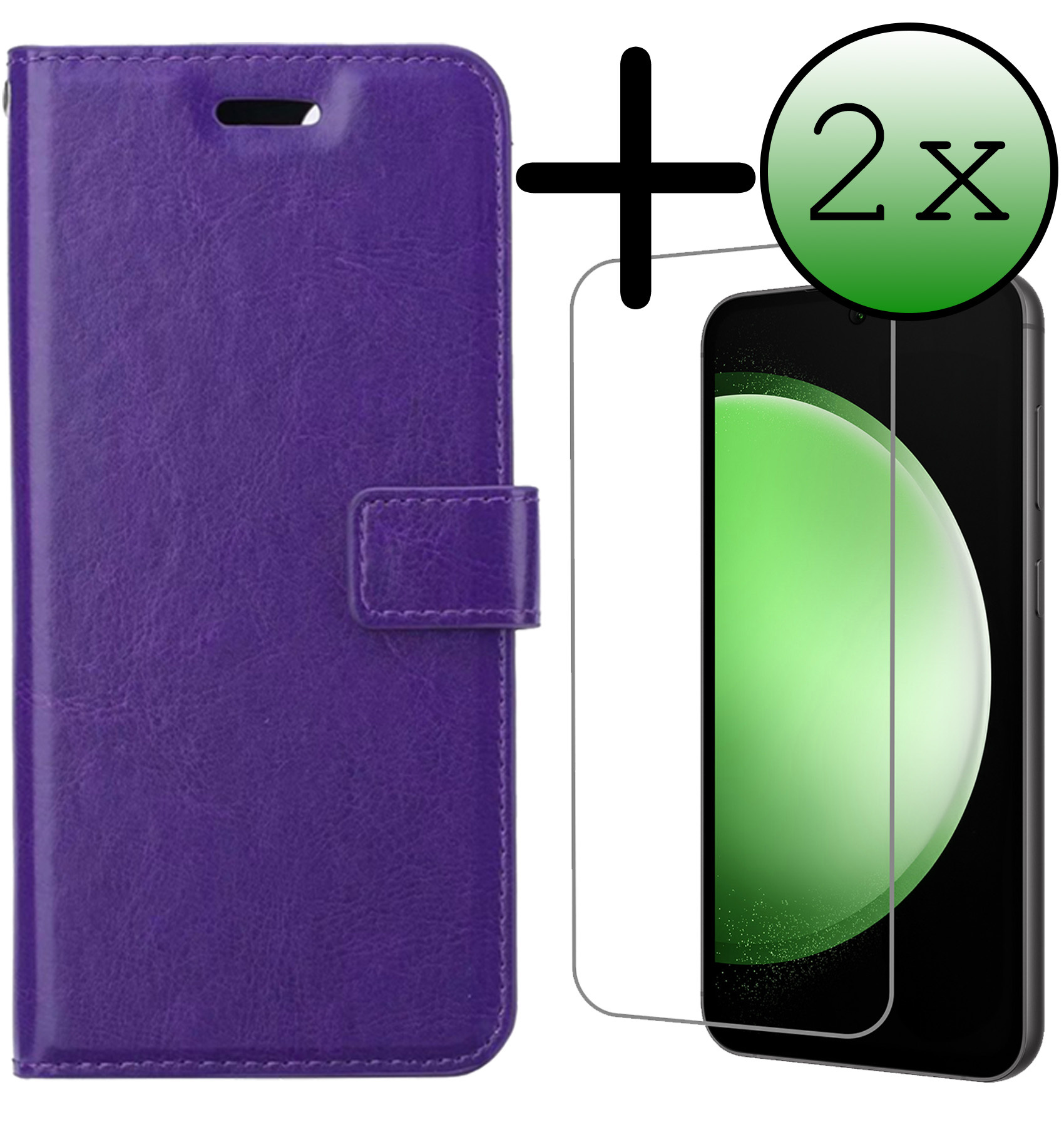 BASEY. Hoes Geschikt voor Samsung S23 FE Hoesje Bookcase Hoes Flip Case Book Cover Met 2x Screenprotector - Hoesje Geschikt voor Samsung Galaxy S23 FE Hoes Book Case Hoesje - Paars