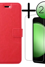 BASEY. Hoes Geschikt voor Samsung S23 FE Hoesje Bookcase Hoes Flip Case Book Cover Met 2x Screenprotector - Hoesje Geschikt voor Samsung Galaxy S23 FE Hoes Book Case Hoesje - Rood